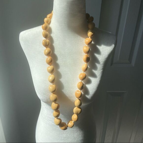 Natural chunky beaded ribbon necklace - Picture 1 of 8